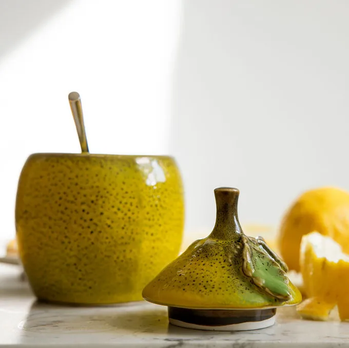 Lemon jam bowl with lid 15.5 cm, yellow Byon