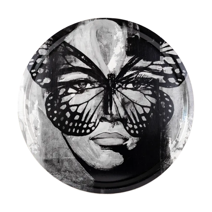 Golden Butterfly tray Ø46 cm - Black-white - Carolina Gynning