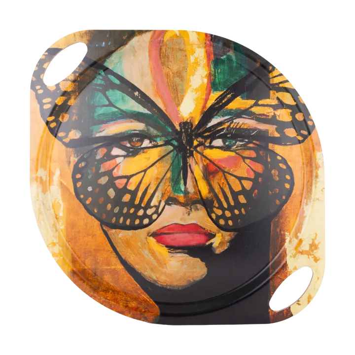 Golden Butterfly tray with handles 38x47 cm - Orange-black - Carolina Gynning