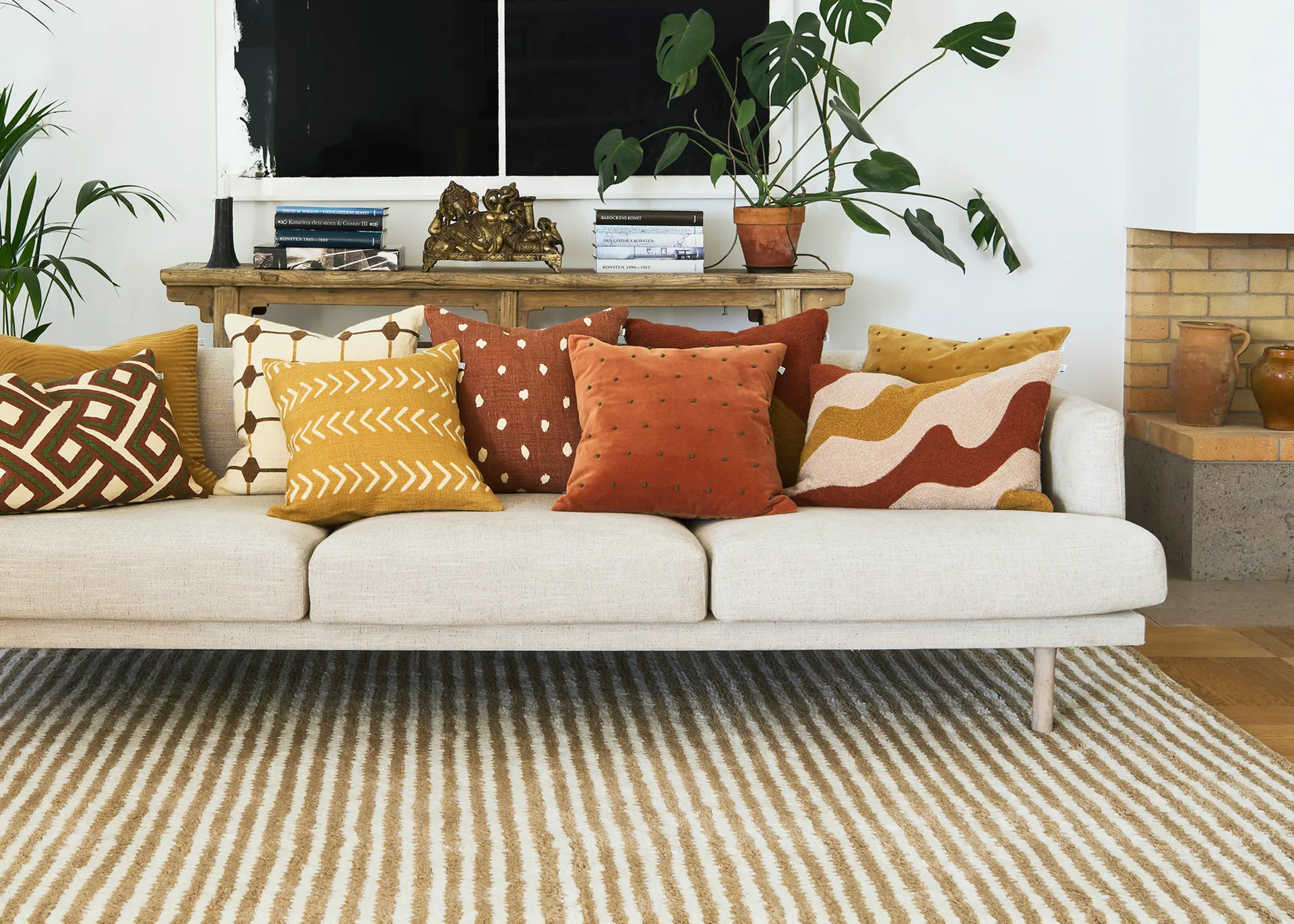 Rakhi cushion cover 50x50 cm, Taupe-spicy yellow Chhatwal & Jonsson
