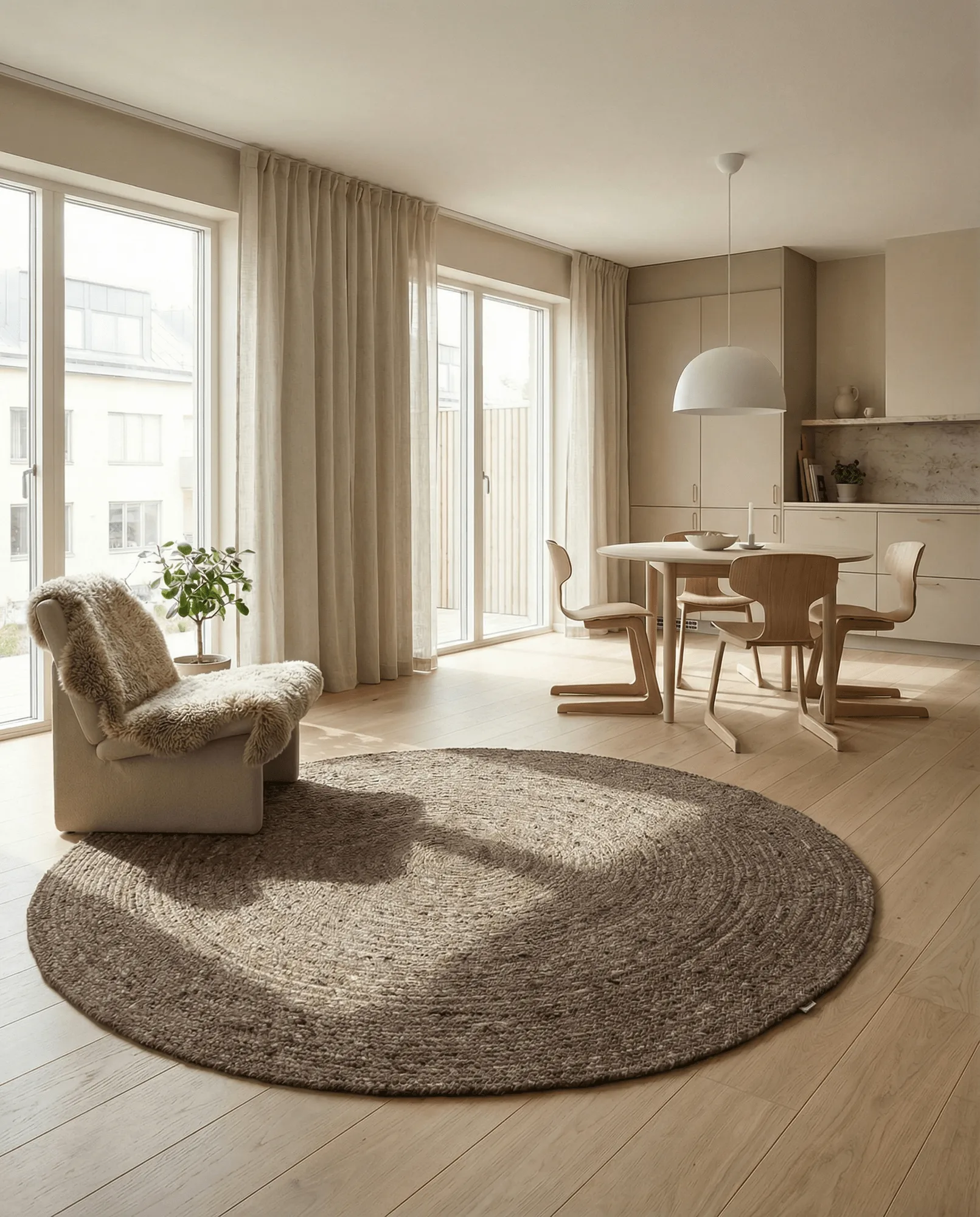 Merino wool carpet round Ø200 cm, Brown Classic Collection