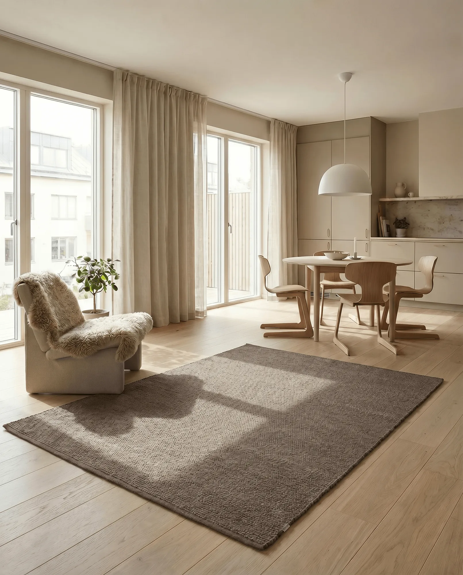 Merino wool rug, Brown, 170x230 cm Classic Collection