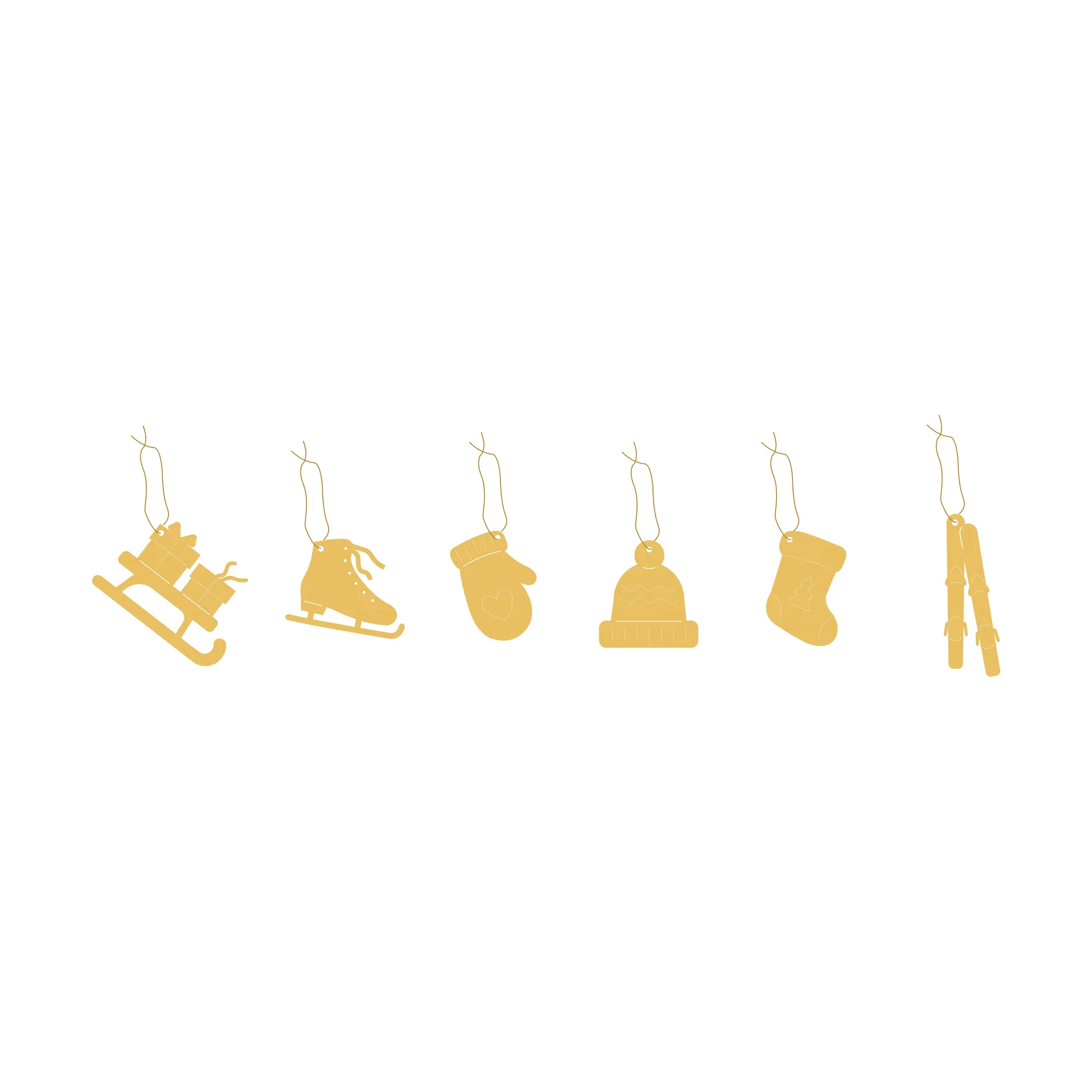 Deco Winter activities Christmas hanging ornaments 6 pieces, Brass Cooee Design