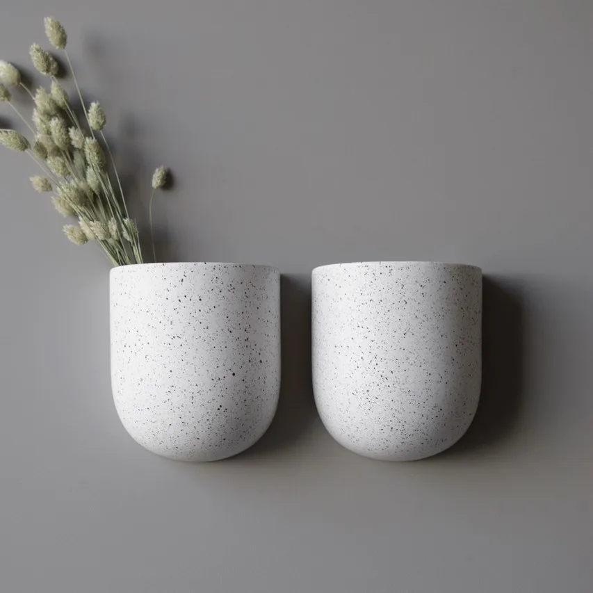 Cut wall hanging flower pot white dot, Large DBKD