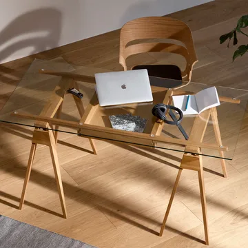 Arco desk - White lacquer, incl. box, glass tabletop - Design House Stockholm