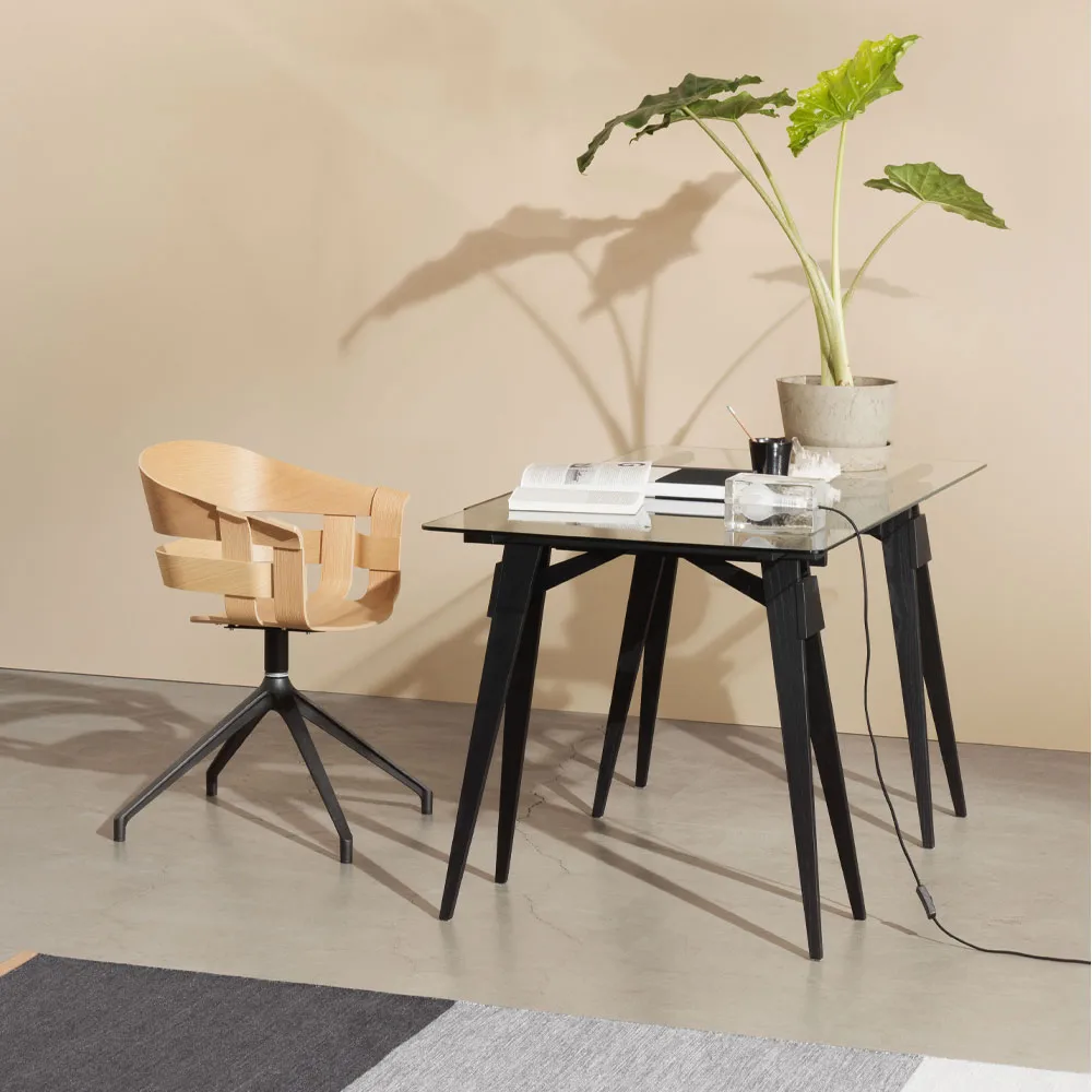 Arco desk, White lacquer, incl. box, glass tabletop Design House Stockholm