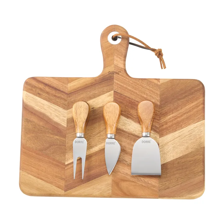 Ollie Cheese Tray herringbone pattern 4 pieces - FSC Acacia - Dorre