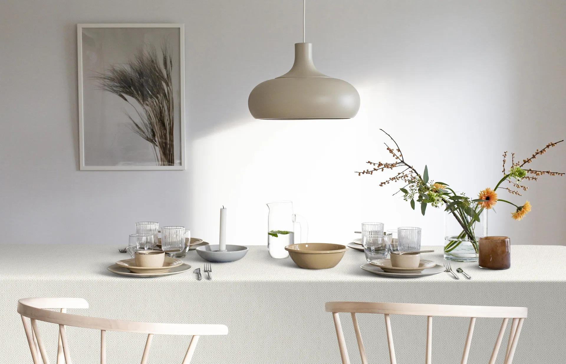 Gåsöga tablecloth unbleached, 150x250 cm Ekelund Linneväveri