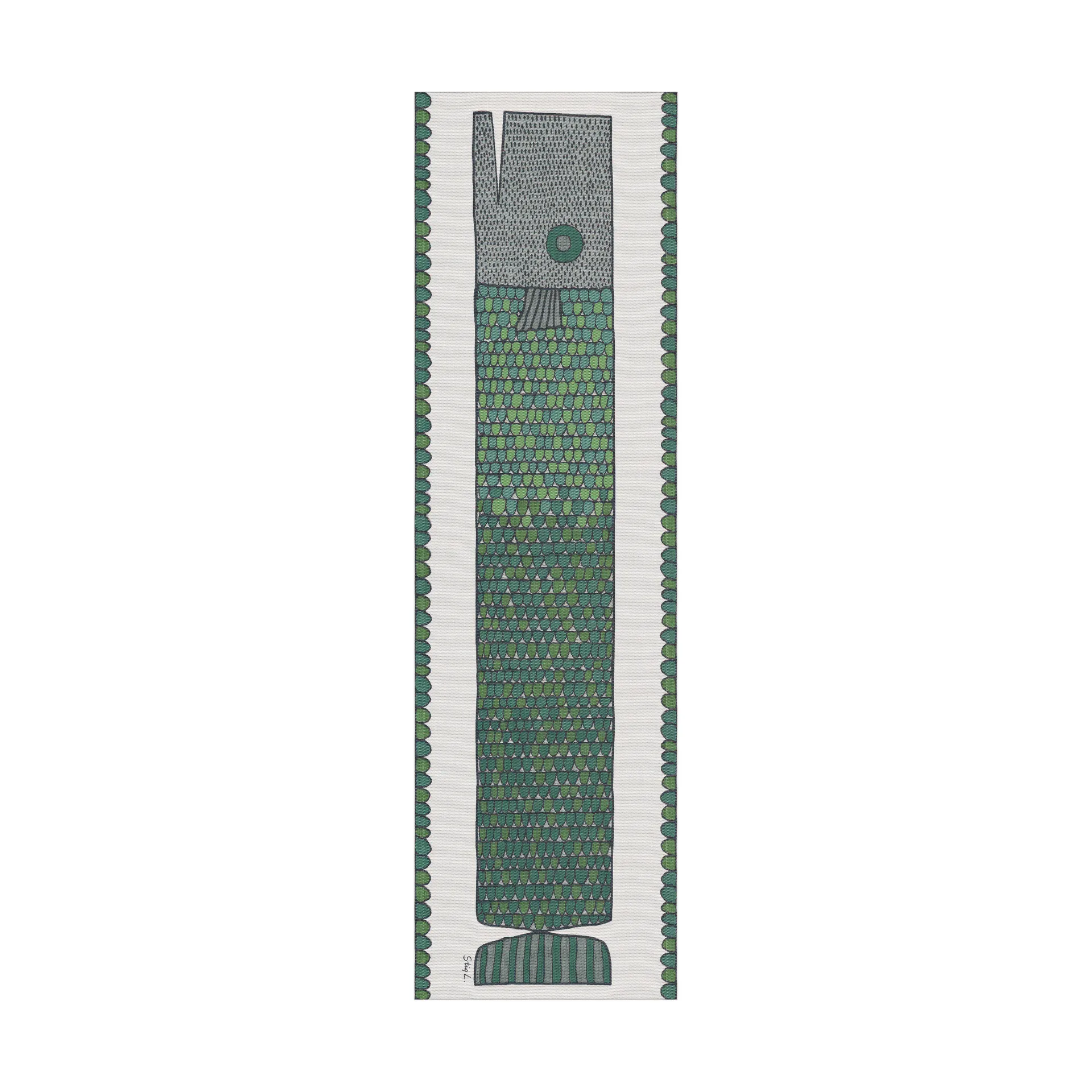 Herringbone runner 35x120 cm, Blue-green Ekelund Linneväveri