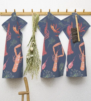 Shellfish party kitchen towel - 40x60 cm - Ekelund Linneväveri