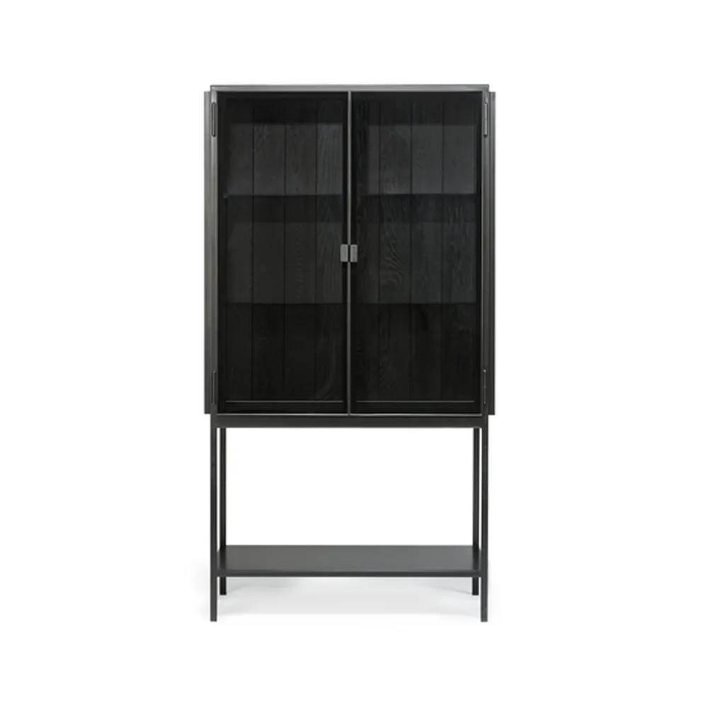 Anders High display cabinet, Black 2 glass doors-Metal Ethnicraft