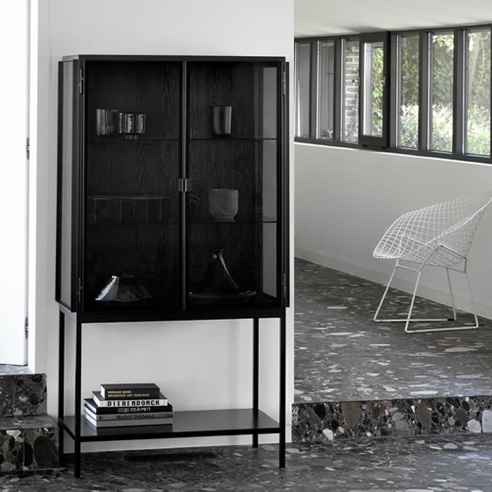 Anders High display cabinet, Black 2 glass doors-Metal Ethnicraft