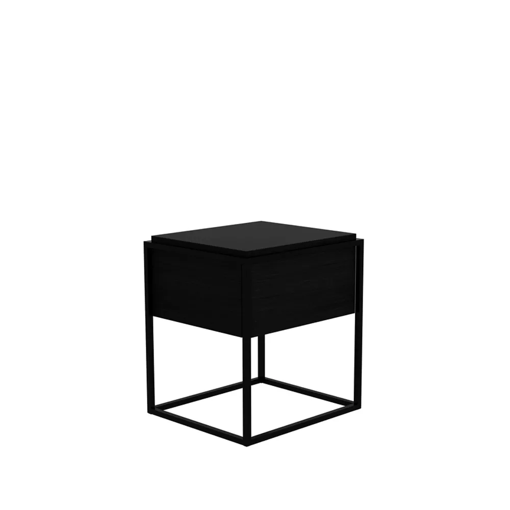 Monolit bedside table, Black oak 1 drawer-Black metal Ethnicraft