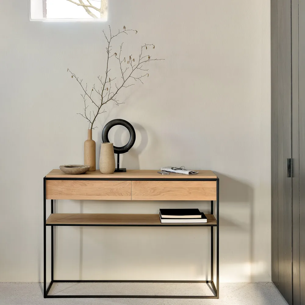 Monolit console table 122x40 cm, Oak black-Black Ethnicraft