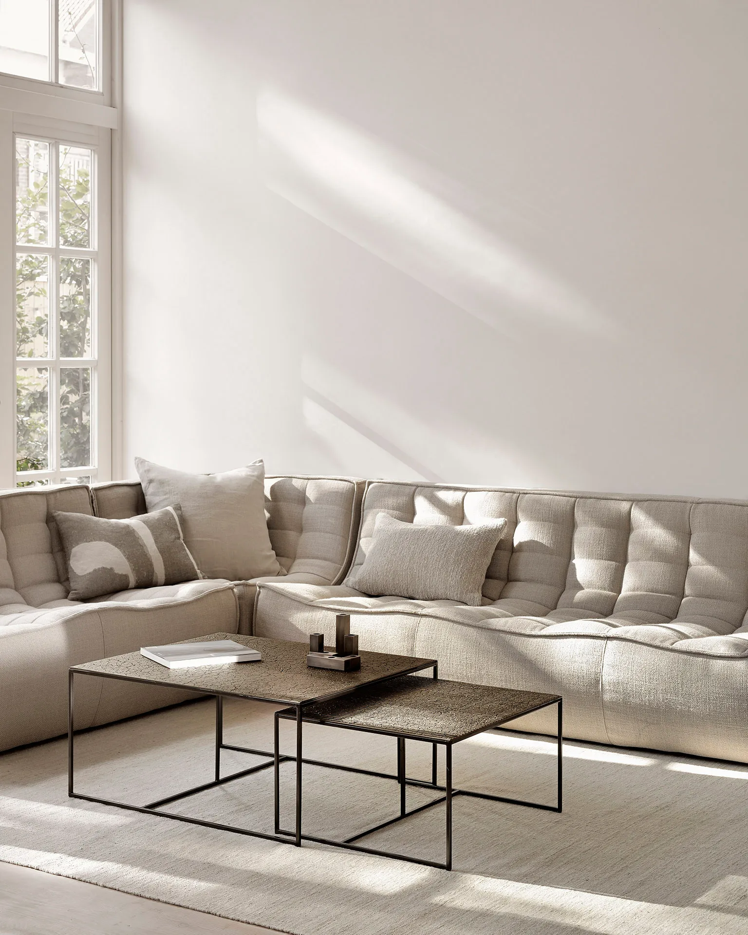N701 modular corner sofa with rounded corner, fabric Beige, 301x171 cm,  Ethnicraft