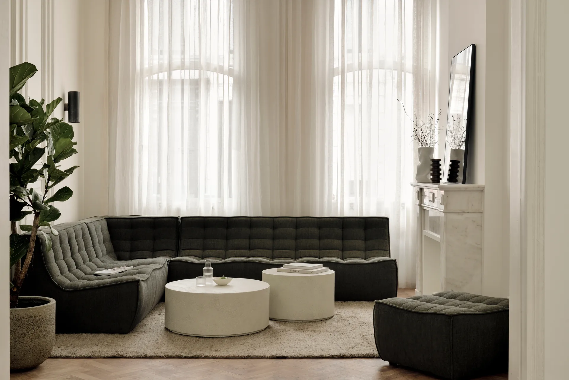 N701 modular corner sofa with rounded corner, Moss Eco fabric, 301x171 cm,  Ethnicraft