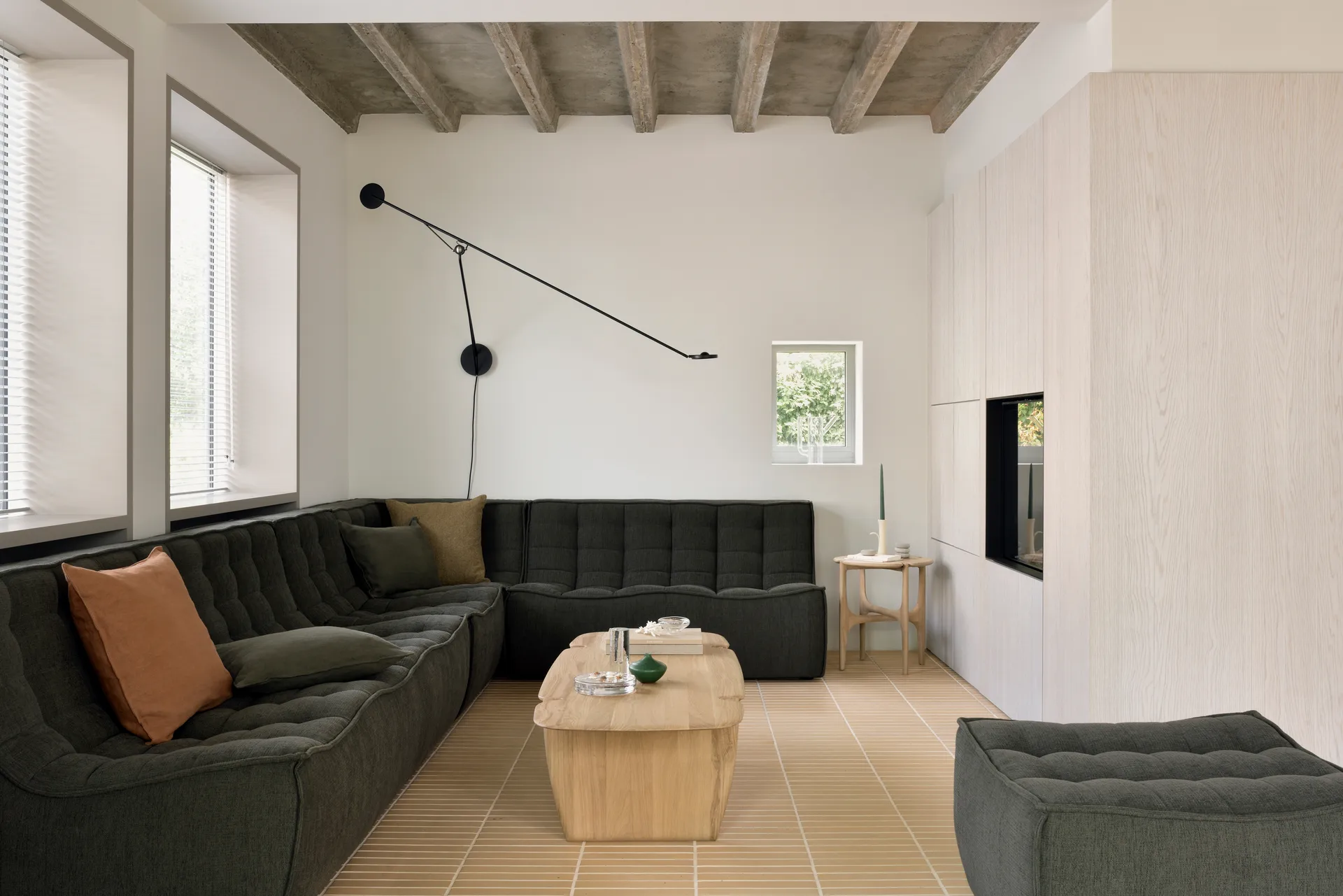 N701 modular corner sofa with rounded corner, Moss Eco fabric, 301x171 cm,  Ethnicraft