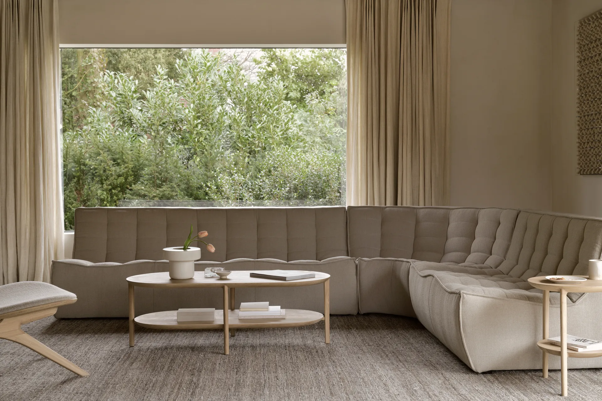 N701 modular corner sofa with straight corner, fabric Ecru Beige, 301x231 cm Ethnicraft