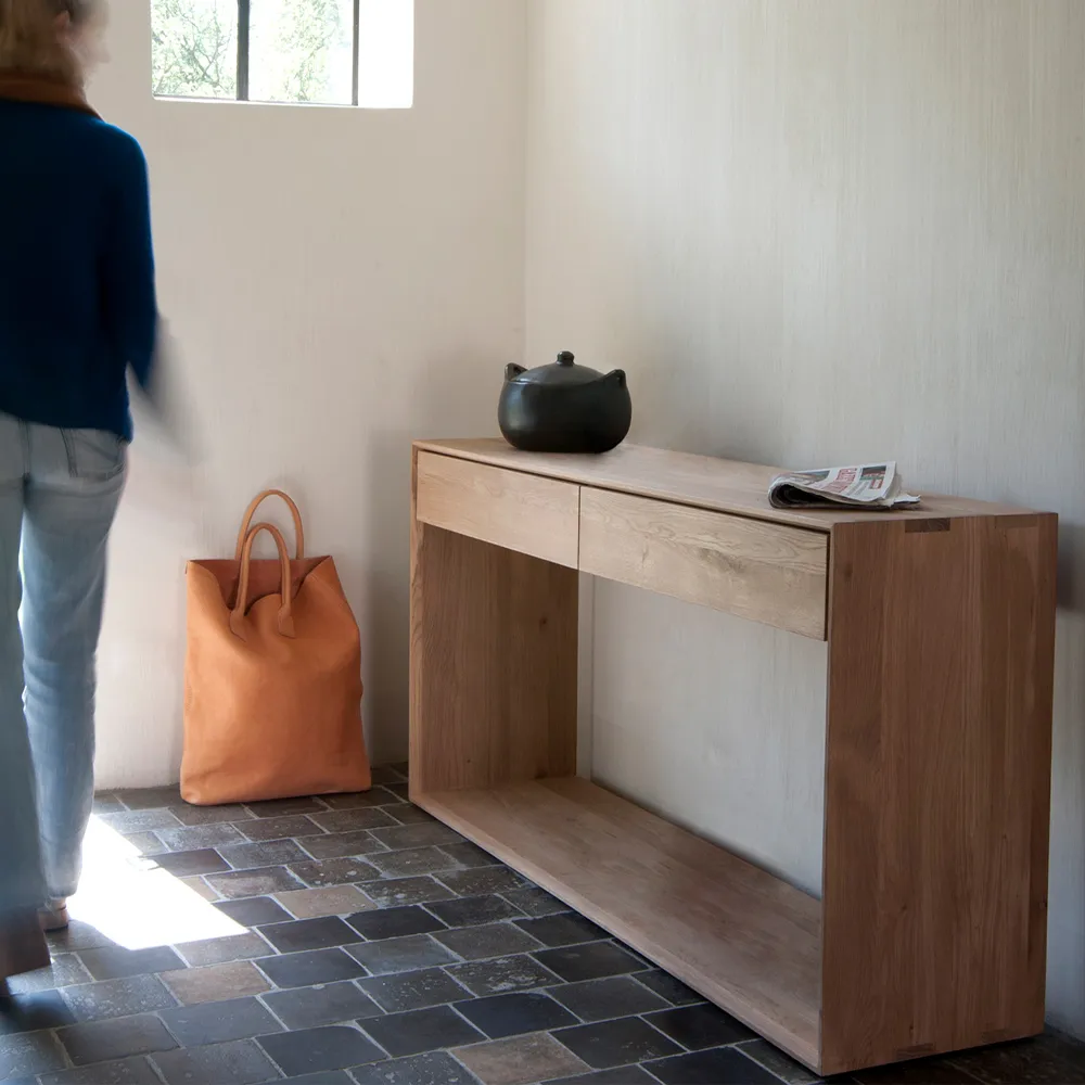 Nordic console table, Lacquered oak two drawers 120x40 cm Ethnicraft