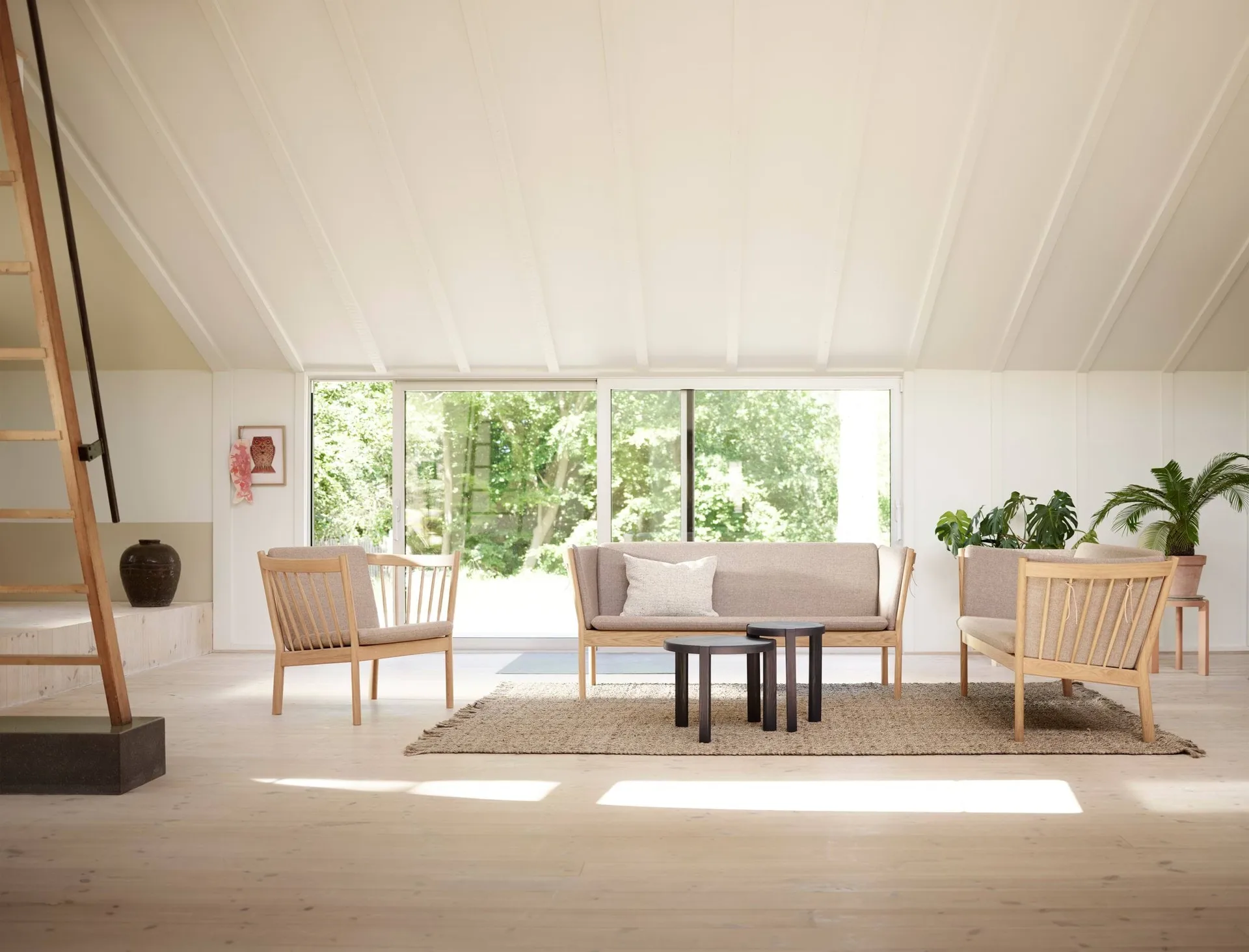 J149 sofa, Fabric green-lacquered oak, 3-seater FDB Møbler