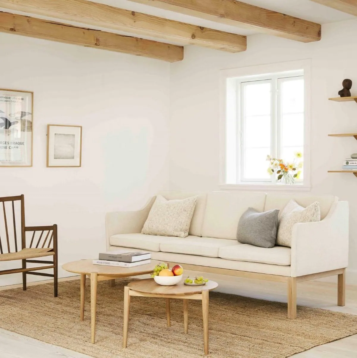 MK46 Mogens Koch 3-seater sofa, Lacquered oak-beige 90 FDB Møbler