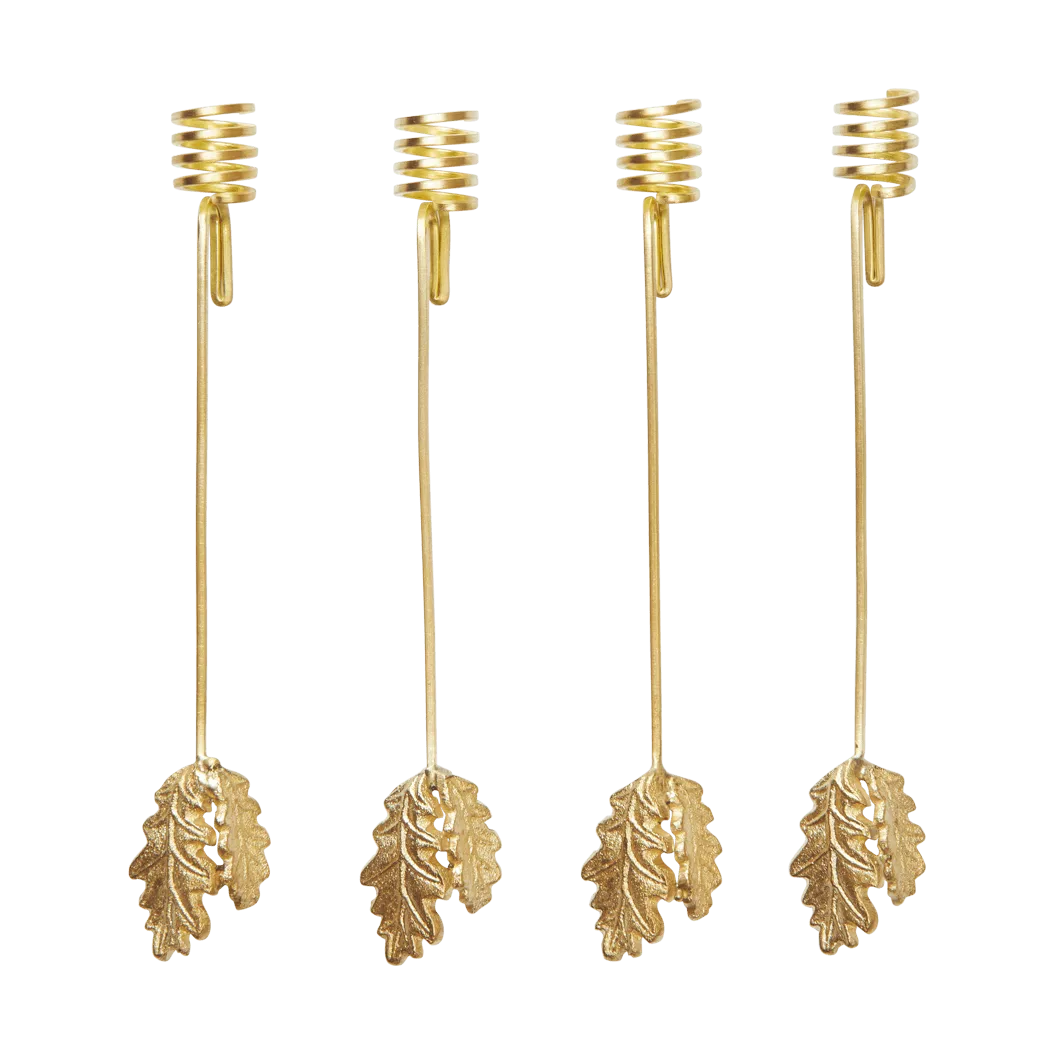 Oak leaf Christmas tree candle holder 4-pack, Brass Ferm Living
