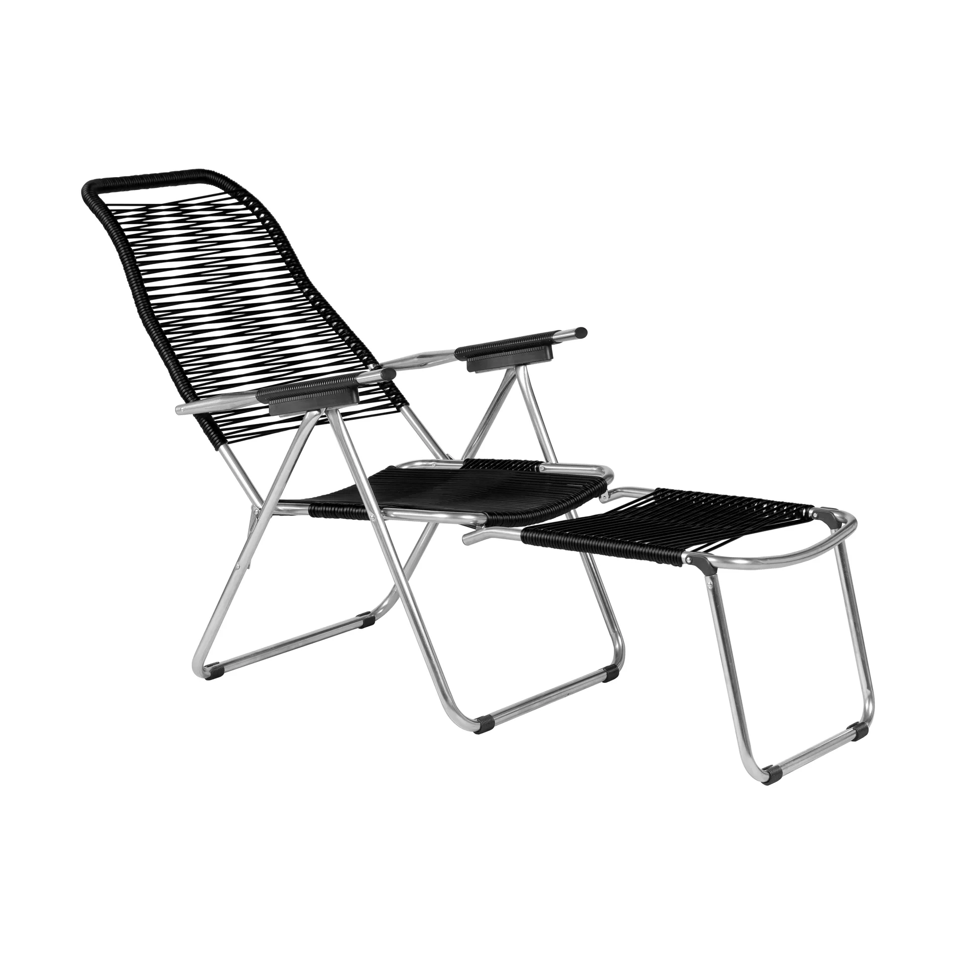 Spaghetti sun lounger with footrest, Black Fiam