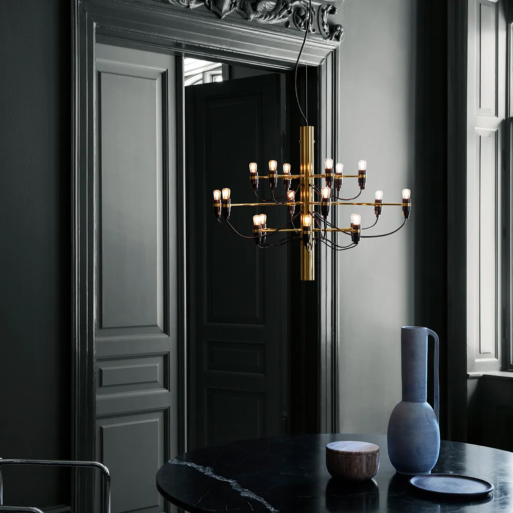2097 Sarfatti chandelier, Brass 18 lamps Flos