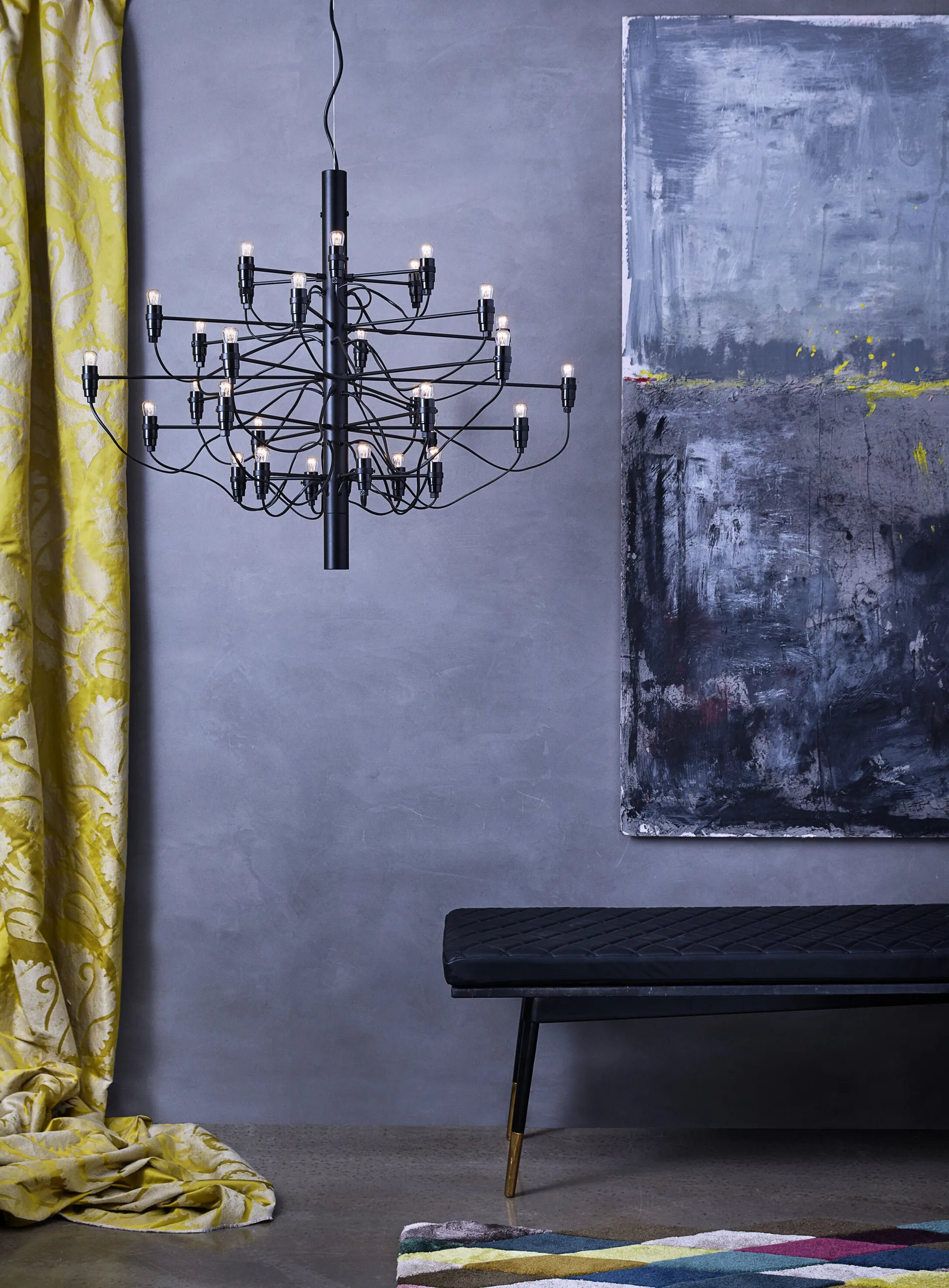 2097 Sarfatti chandelier LED, Matte Black 30 lamps Flos
