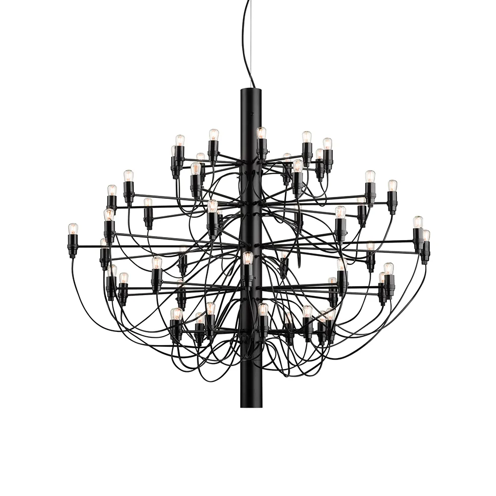 2097 Sarfatti chandelier LED, Matte Black 50 lamps Flos