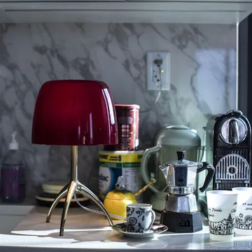 Lumiere Piccola Dimmable table lamp - Cherry red shade–aluminum base - Foscarini
