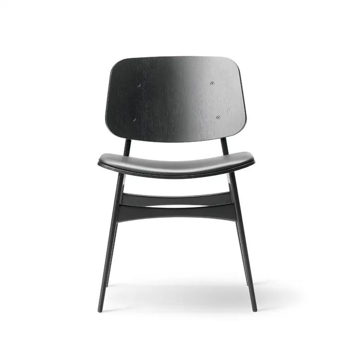 Søborg 3051 wood chair upholstered seat - Leather Omni black-black lacquer. oak - Fredericia Furniture