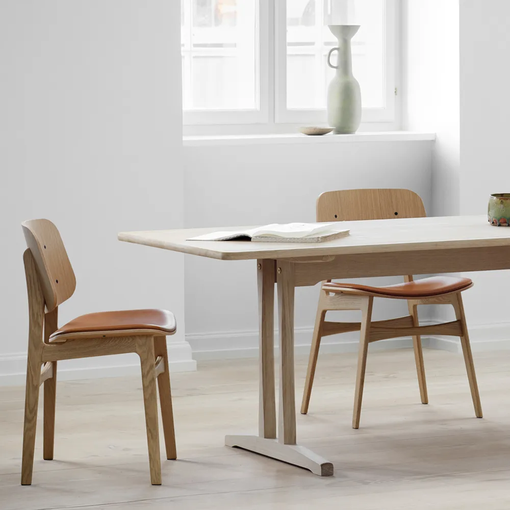 Søborg 3061 metal chair upholstered seat, Omni leather cognac-chrome frame Fredericia Furniture