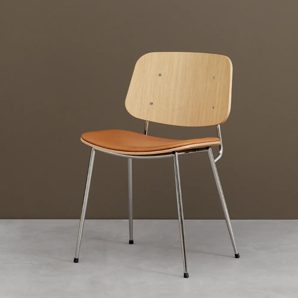 Søborg 3061 metal chair upholstered seat, Omni leather cognac-chrome frame Fredericia Furniture