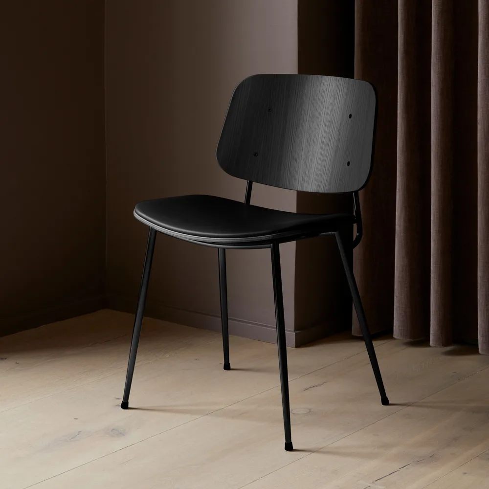Søborg 3061 metal chair upholstered seat, Omni leather cognac-chrome frame Fredericia Furniture