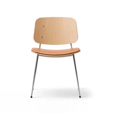 Søborg 3061 metal chair upholstered seat - Omni leather cognac-chrome frame - Fredericia Furniture