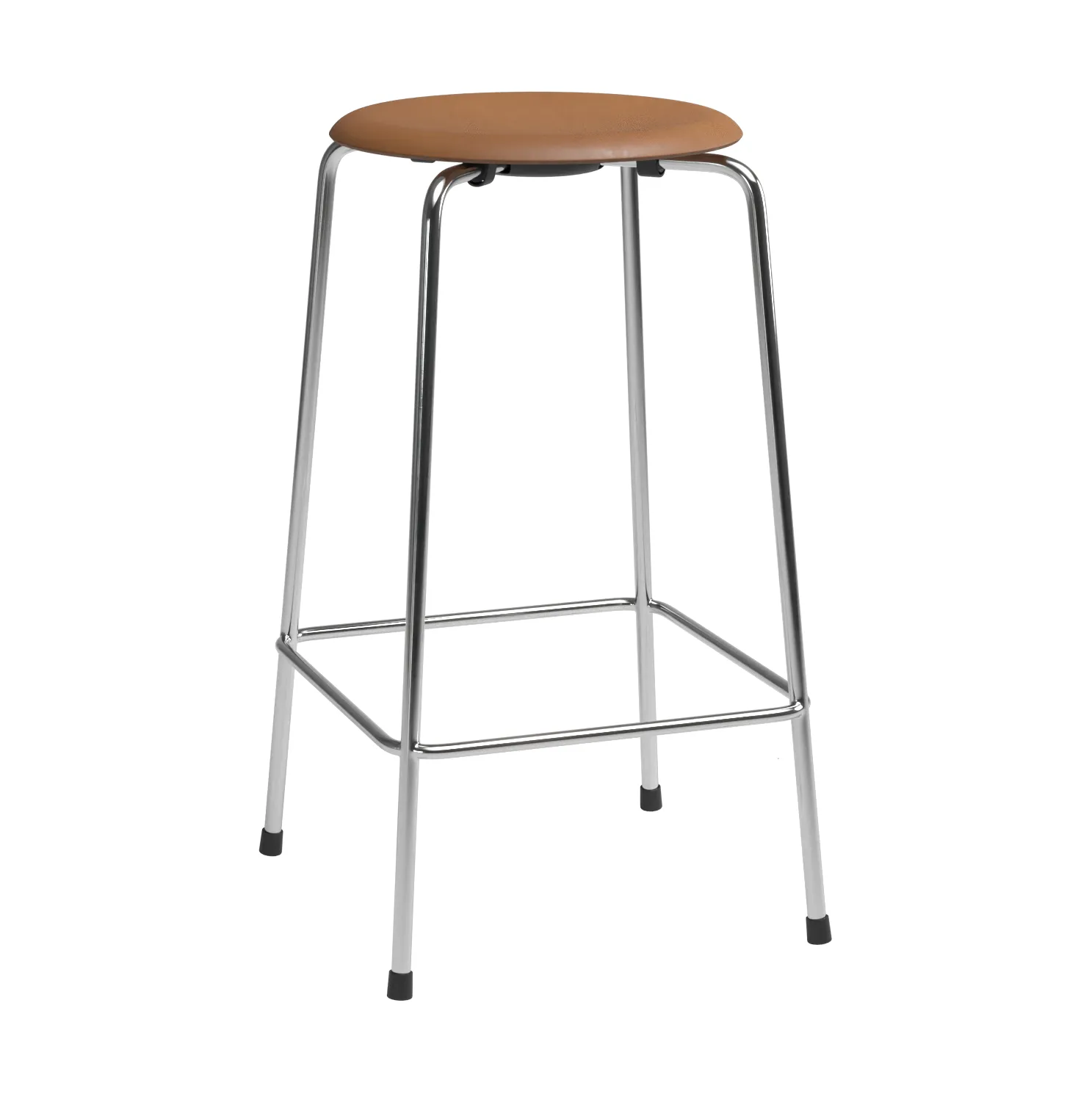 High Dot counter stool 4 legs, Wild leather walnut-chrome Fritz Hansen