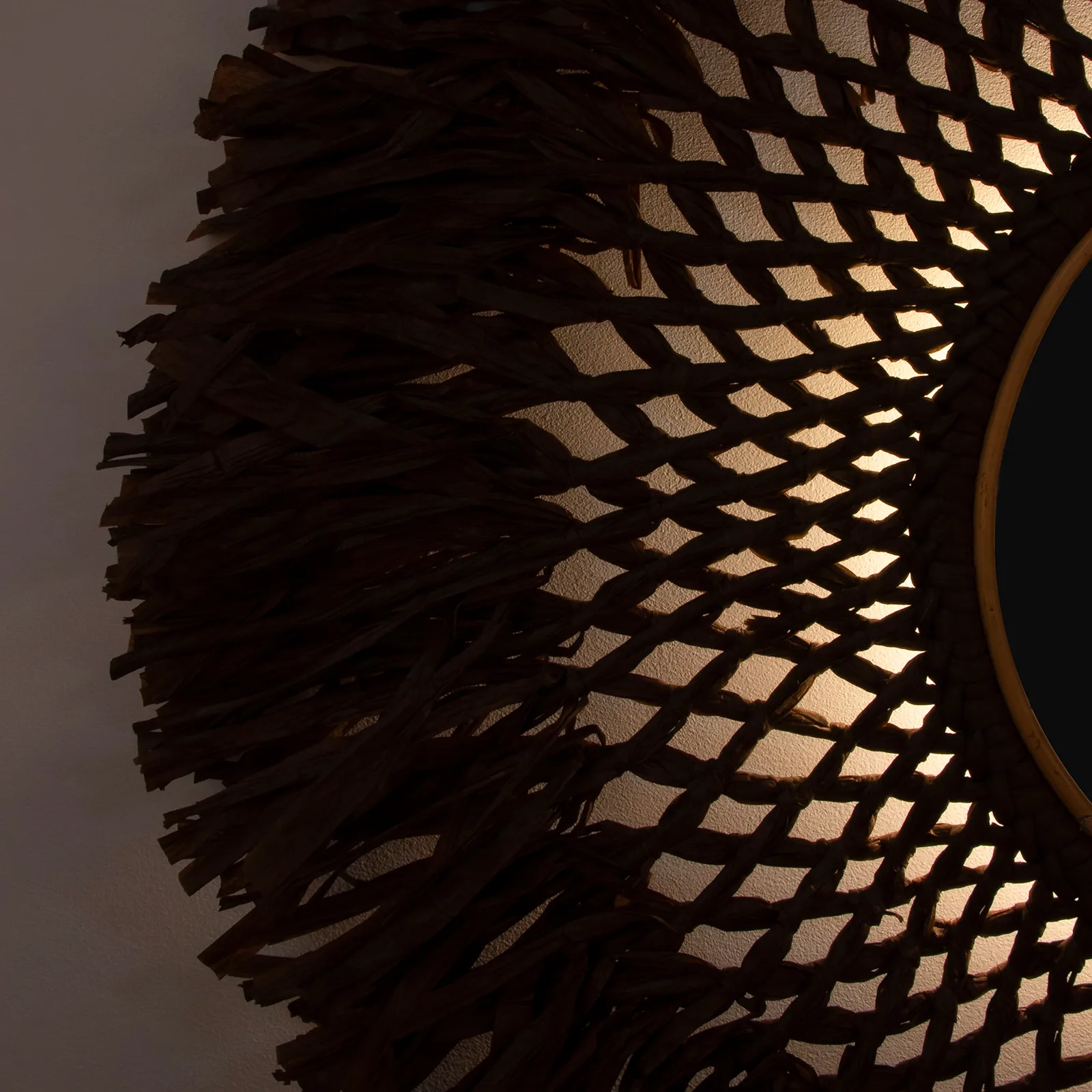 Boho wall lamp with mirror Ø90 cm, brown Globen Lighting