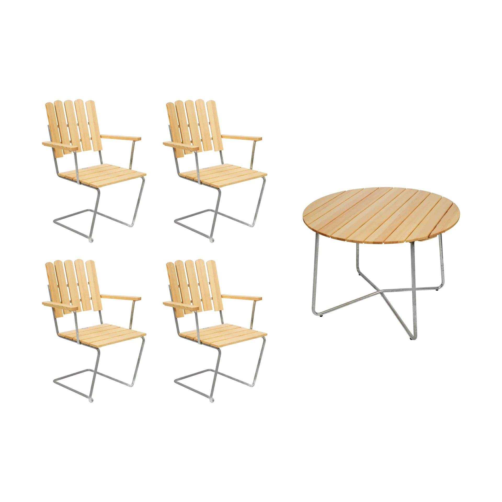 Grythyttan dining set pine 9A Ø100cm + 4pcs A2,  Grythyttan Stålmöbler
