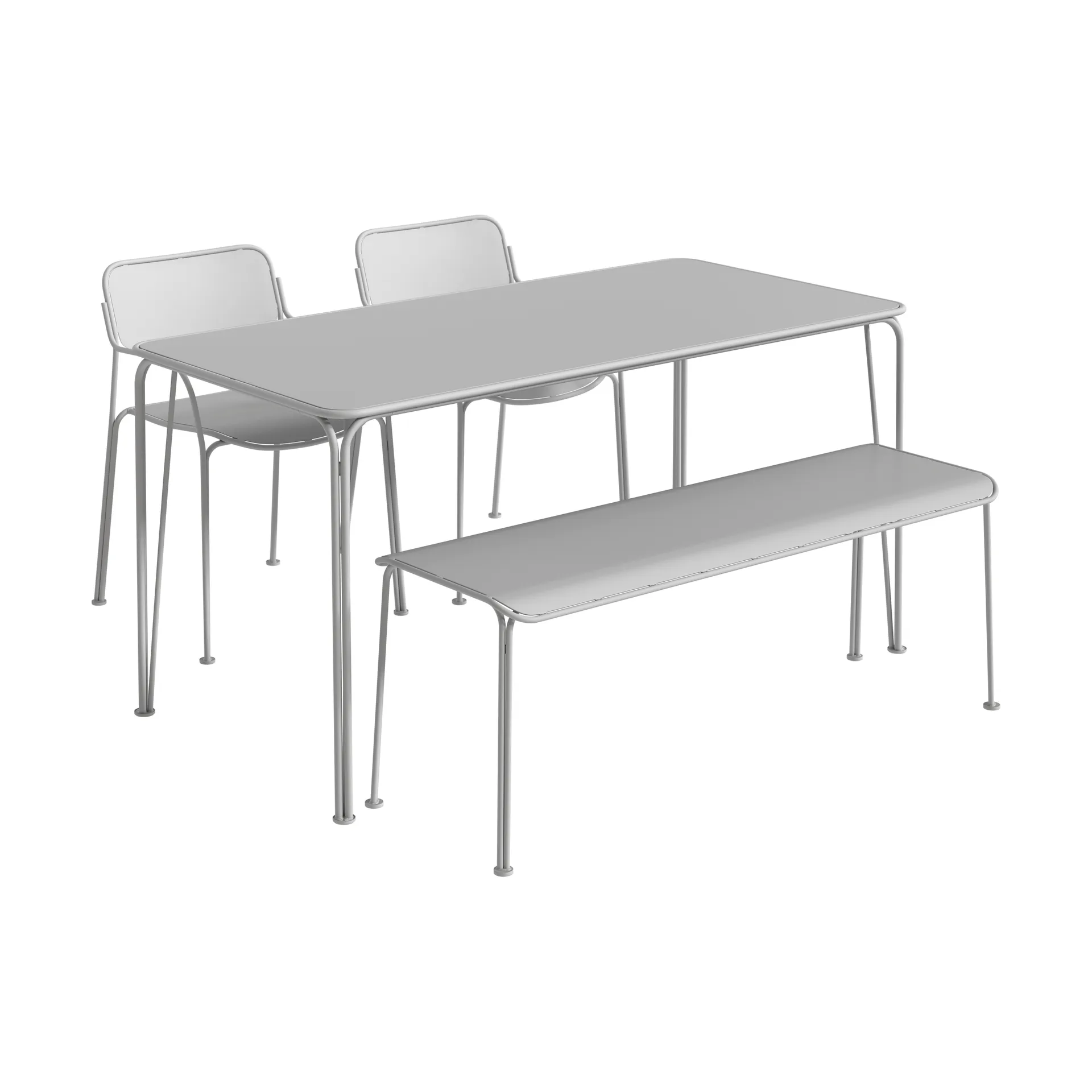 Libelle table 140 + 2 chairs + bench, grey,  Grythyttan Stålmöbler