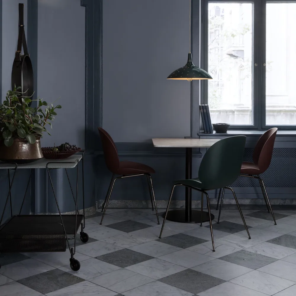 Beetle chair, Alabaster white, black steel legs GUBI