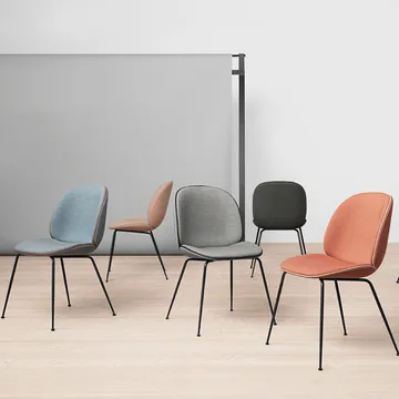 Beetle dining chair - fully upholstered conic base - Fabric velluto cotone 970 dark blue, black steel legs - GUBI