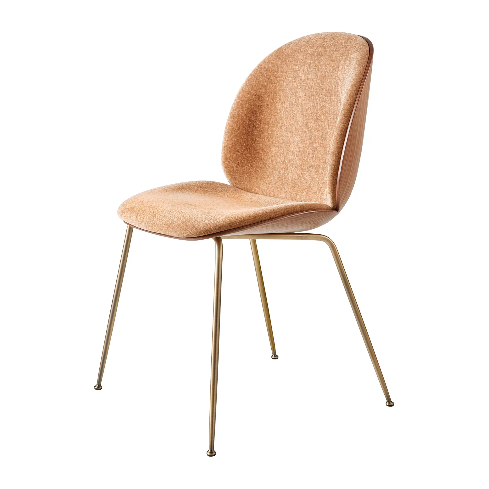 Beetle upholstered chair walnut, Antique brass-belsuede 132 GUBI