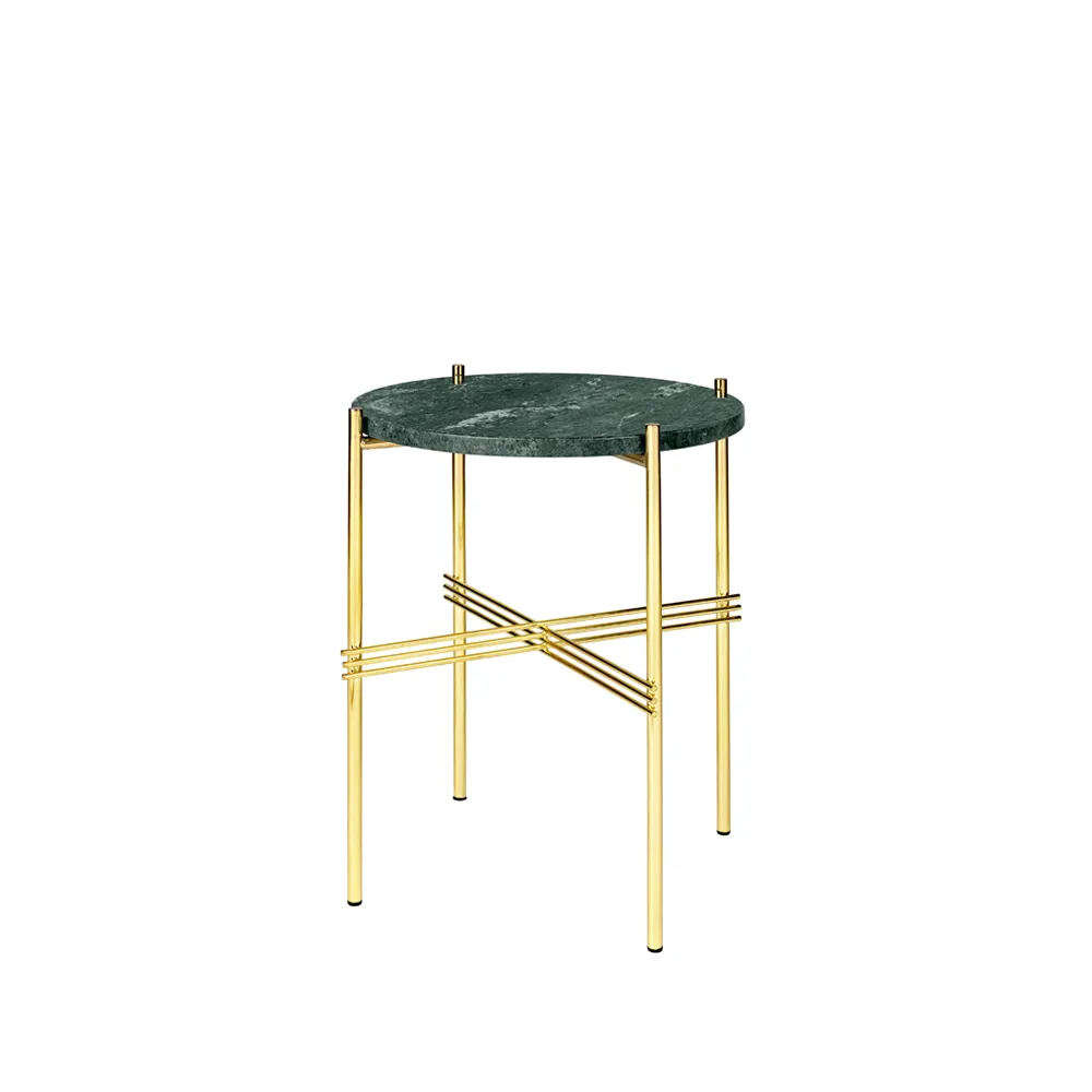 TS Round side table, Green guatemala marble, ø40, brass stand GUBI