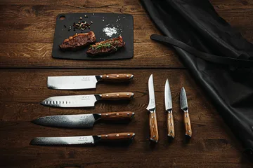 Damascus by Hâws knife set 7-piece - Brown-stainless steel - Hâws