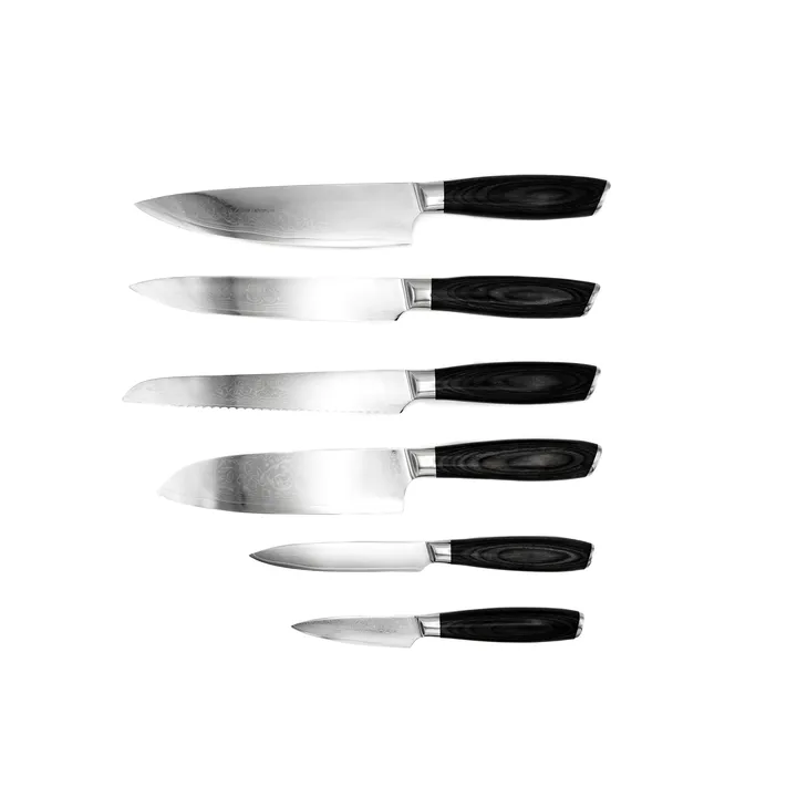 Damascus knife set 6-piece - Brown-stainless steel - Hâws