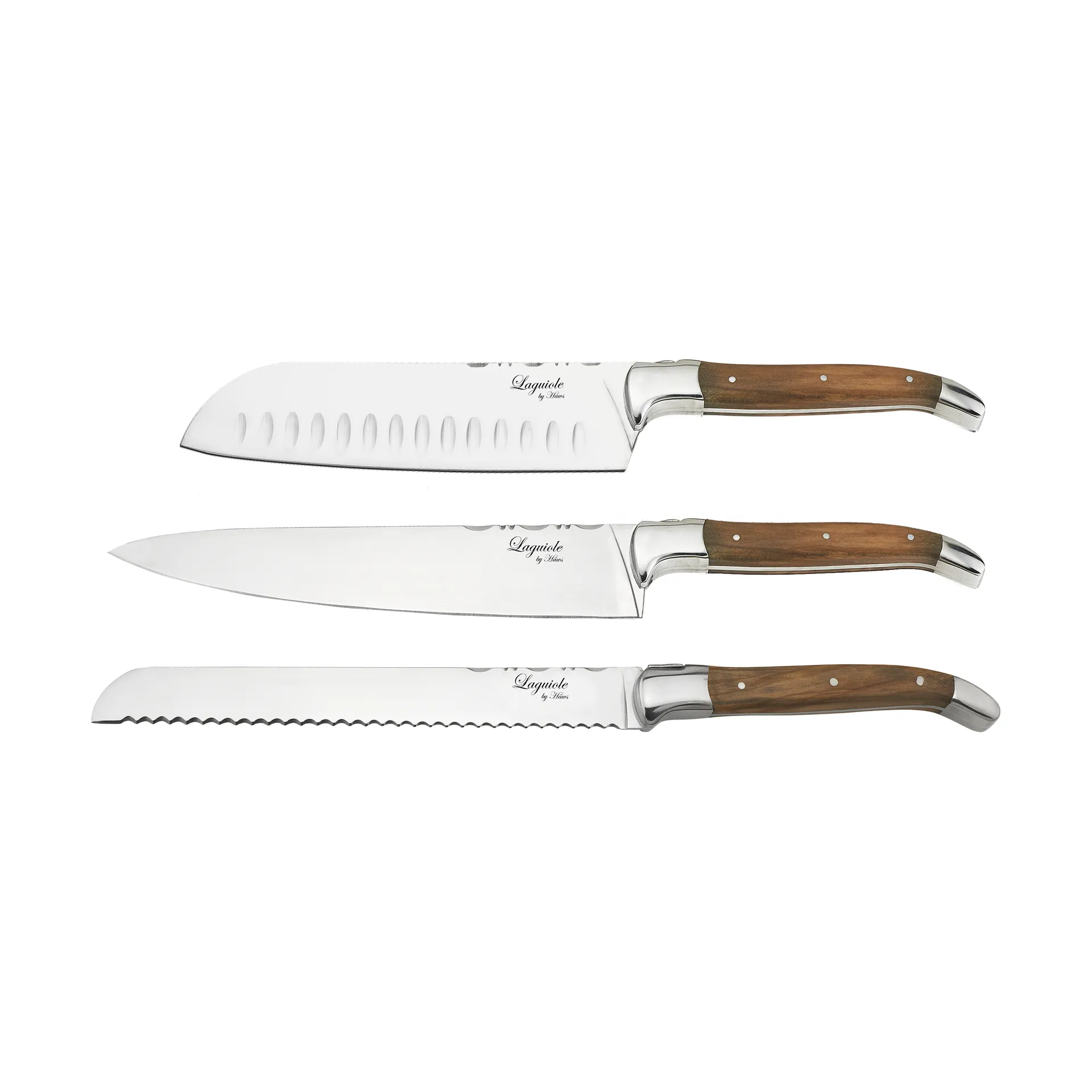 Laguiole By Hâws chef's knife set with cutting board 4-piece, Olive wood-stainless steel-bamboo Hâws