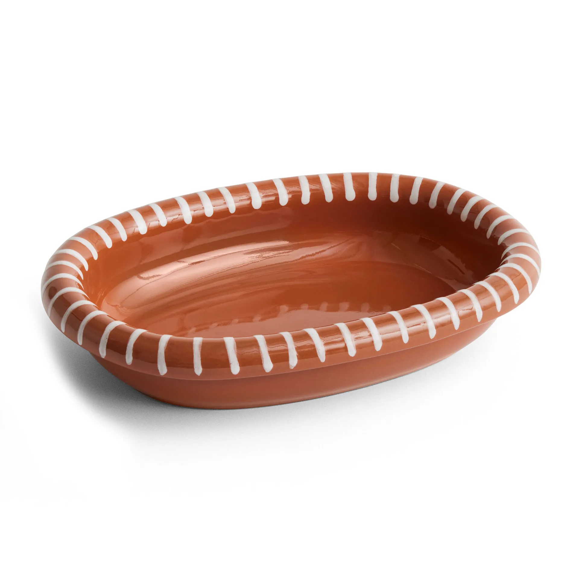 Barro oval serving plate, Natural with stripes, small 20x27,5 cm HAY