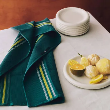 Canteen cotton kitchen towel 52x80 cm - Green-yellow block stripe - HAY