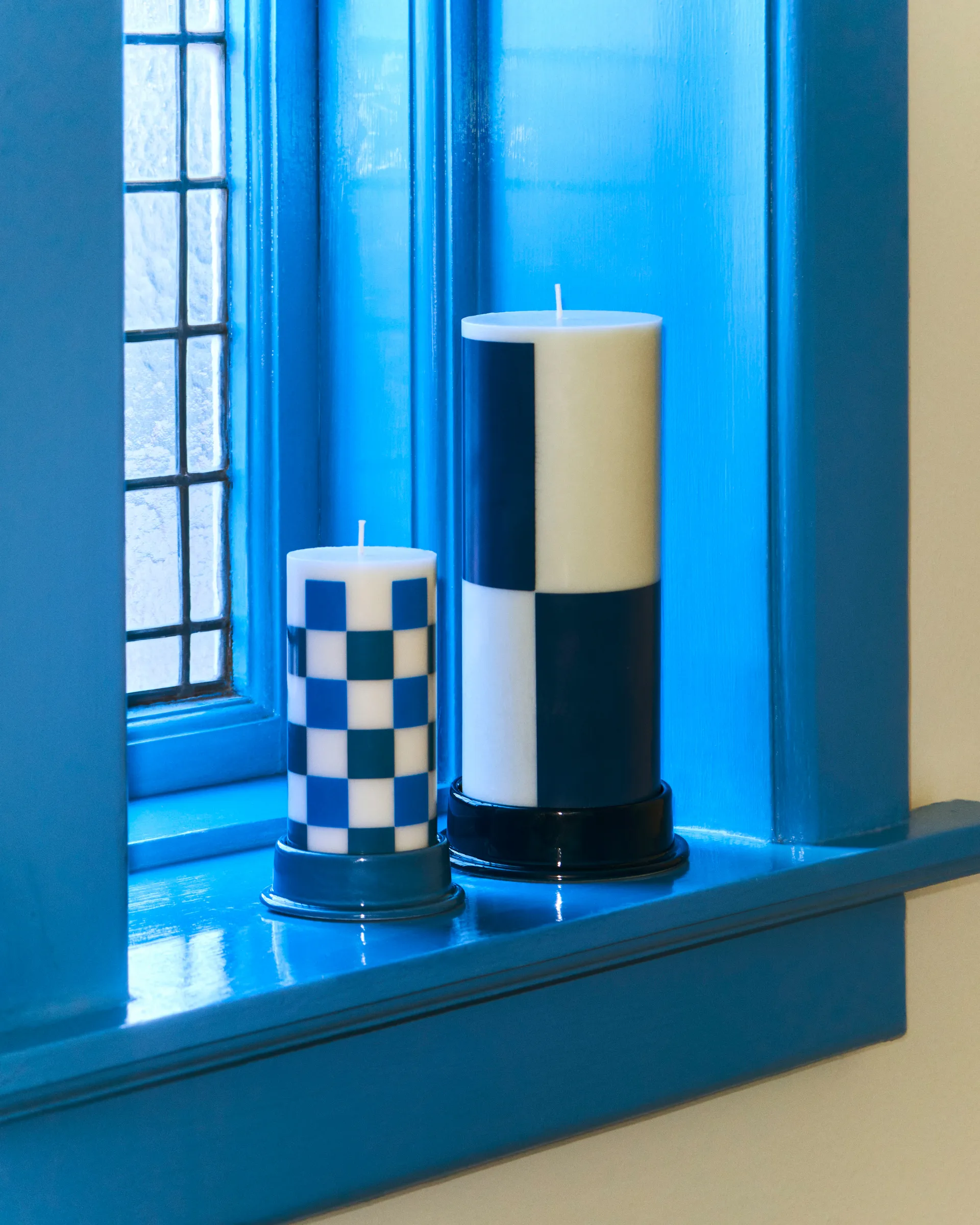 Column Candle block candle large 25 cm, Milky green-dark blue HAY
